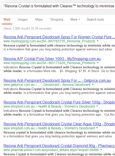 An example of a search query that shows you the problems aggregators have with content uniqueness.